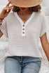 Textured Knit Striped Button Front Short Sleeve Top