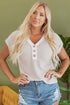 Textured Knit Striped Button Front Short Sleeve Top