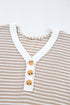 Textured Knit Striped Button Front Short Sleeve Top