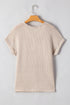 Textured Knit Striped Button Front Short Sleeve Top