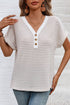 Textured Knit Striped Button Front Short Sleeve Top