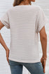 Textured Knit Striped Button Front Short Sleeve Top