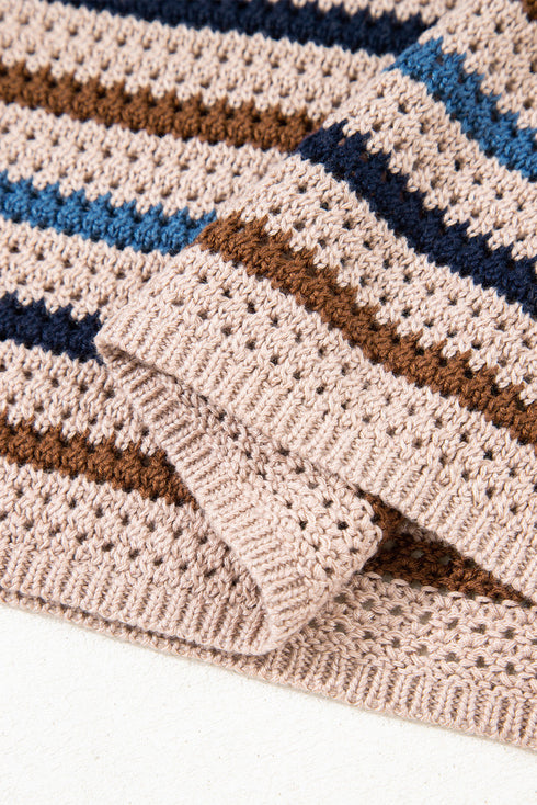 Textured Knit Striped Long Sleeve Relaxed Pullover Sweater