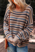 Textured Knit Striped Long Sleeve Relaxed Pullover Sweater