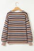 Textured Knit Striped Long Sleeve Relaxed Pullover Sweater