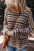 Textured Knit Striped Long Sleeve Relaxed Pullover Sweater