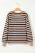 Textured Knit Striped Long Sleeve Relaxed Pullover Sweater