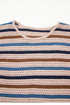 Textured Knit Striped Long Sleeve Relaxed Pullover Sweater