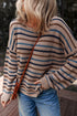 Textured Knit Striped Long Sleeve Relaxed Pullover Sweater