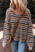 Textured Knit Striped Long Sleeve Relaxed Pullover Sweater