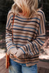 Textured Knit Striped Long Sleeve Relaxed Pullover Sweater