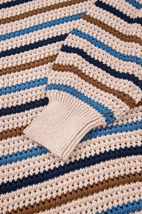 Textured Knit Striped Long Sleeve Relaxed Pullover Sweater