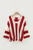 Textured Knit Striped Split Neck Pullover Sweater