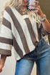 Textured Knit Striped Split Neck Pullover Sweater