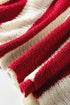 Textured Knit Striped Split Neck Pullover Sweater