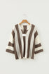 Textured Knit Striped Split Neck Pullover Sweater