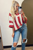 Textured Knit Striped Split Neck Pullover Sweater