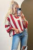 Textured Knit Striped Split Neck Pullover Sweater
