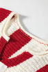 Textured Knit Striped Split Neck Pullover Sweater