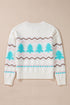 Textured Knit Tree And Chevron Pattern Sweater