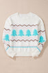 Textured Knit Tree And Chevron Pattern Sweater