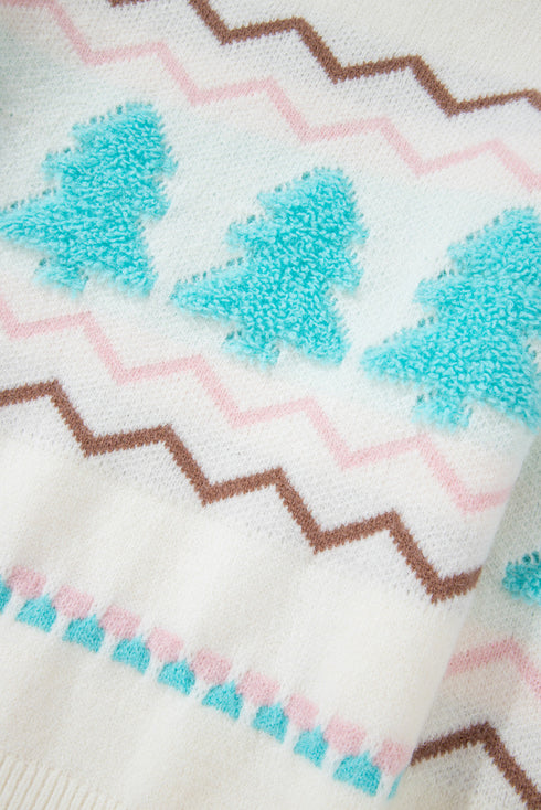 Textured Knit Tree And Chevron Pattern Sweater
