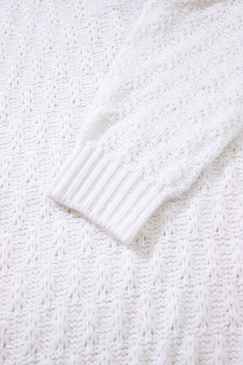 Textured Knit V Neck Balloon Sleeve Sweater