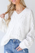 Textured Knit V Neck Balloon Sleeve Sweater