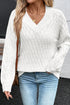 Textured Knit V Neck Balloon Sleeve Sweater