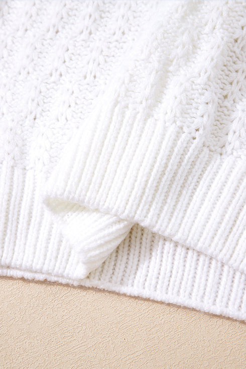Textured Knit V Neck Balloon Sleeve Sweater