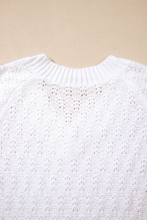 Textured Knit V Neck Balloon Sleeve Sweater