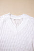 Textured Knit V Neck Balloon Sleeve Sweater