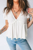 Textured Knit V Neck Bubble Sleeve Peplum Top