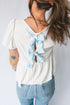 Textured Knit V Neck Bubble Sleeve Peplum Top