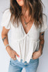 Textured Knit V Neck Bubble Sleeve Peplum Top