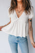 Textured Knit V Neck Bubble Sleeve Peplum Top