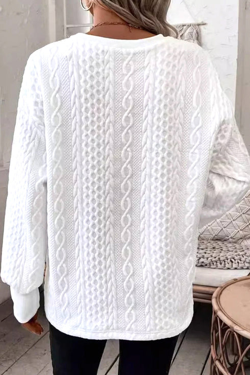 Textured Knit V Neck Drop Shoulder Relaxed Top