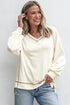 Textured Knit V Neck Exposed Seam Pullover Top