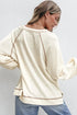 Textured Knit V Neck Exposed Seam Pullover Top