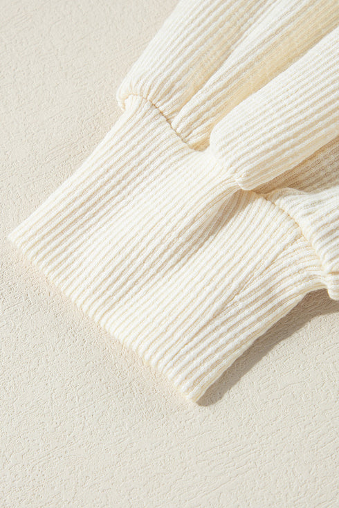 Textured Knit V Neck Exposed Seam Pullover Top