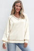 Textured Knit V Neck Exposed Seam Pullover Top