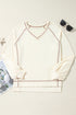 Textured Knit V Neck Exposed Seam Pullover Top