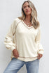 Textured Knit V Neck Exposed Seam Pullover Top