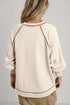 Textured Knit V Neck Exposed Seam Pullover Top