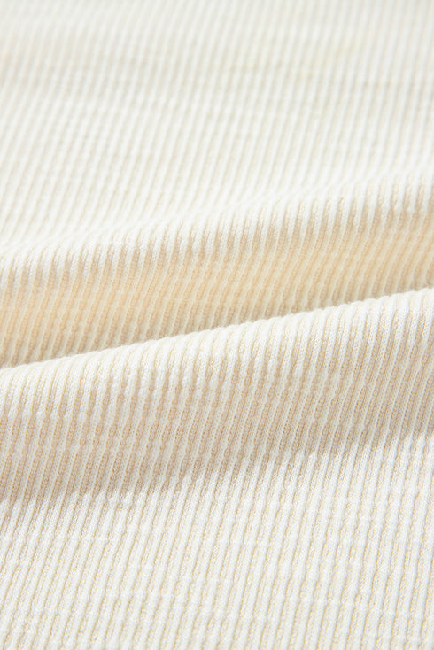 Textured Knit V Neck Exposed Seam Pullover Top