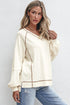 Textured Knit V Neck Exposed Seam Pullover Top