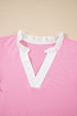 Textured Knit V Neck Ruffle Sleeve Casual Top