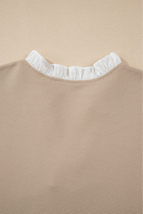 Textured Knit V Neck Ruffle Sleeve Casual Top