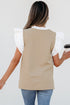 Textured Knit V Neck Ruffle Sleeve Casual Top
