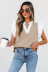 Textured Knit V Neck Ruffle Sleeve Casual Top
